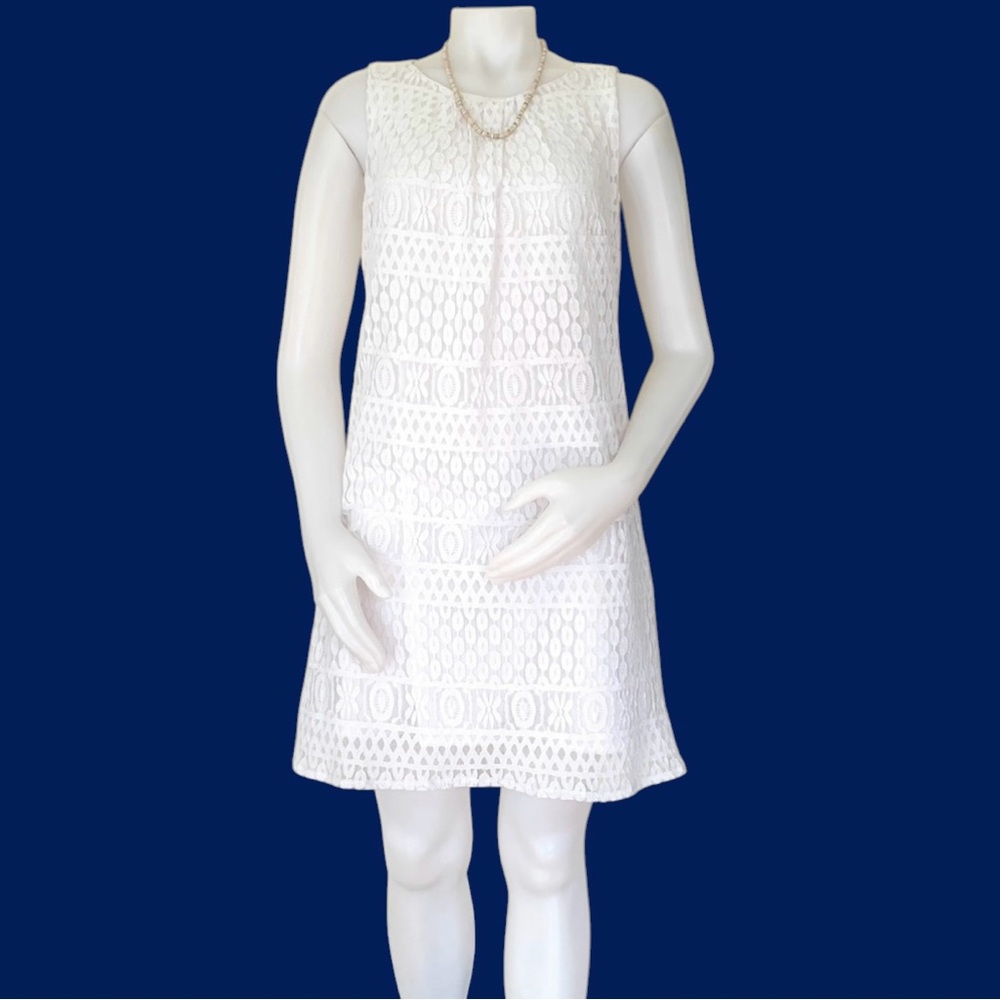 white lace sleeveless midi dress Laundry by Shelli Segal